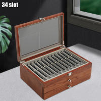Caja expositora de bolígrafos de madera de 3 capas, caja organizadora de 34 bolígrafos, vitrina de almacenamiento y caja organizadora de coleccionista de pluma estilográfica con ventana de vidrio, regalo de Navidad de Acción de Gracias (palisandro) - details 0
