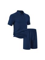Verano de los hombres nuevo casual solapa suelta jacquard conjunto de camisa de polo de manga corta para hombres. - details 8