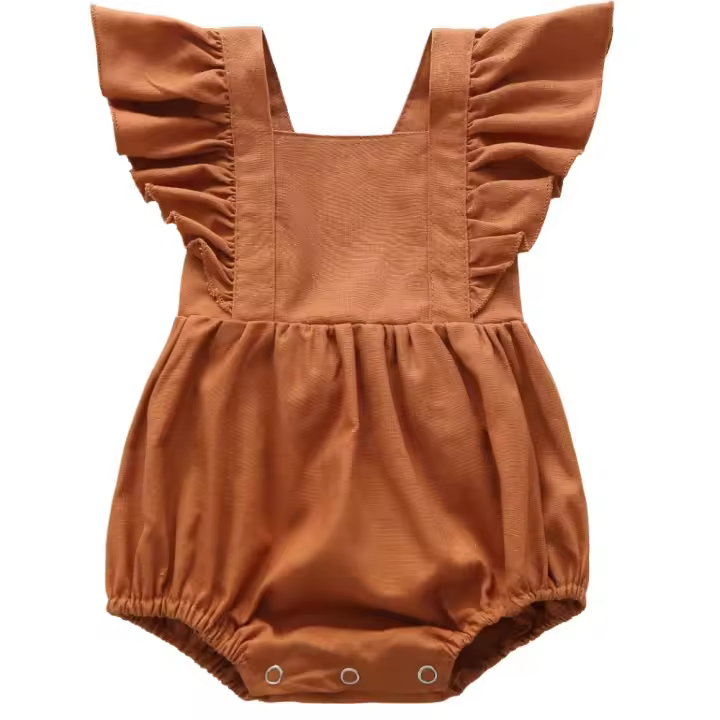 Adorable ropa de lino para bebé, body infantil con manga de encaje con volantes para niñas pequeñas, Pelele de princesa - 1