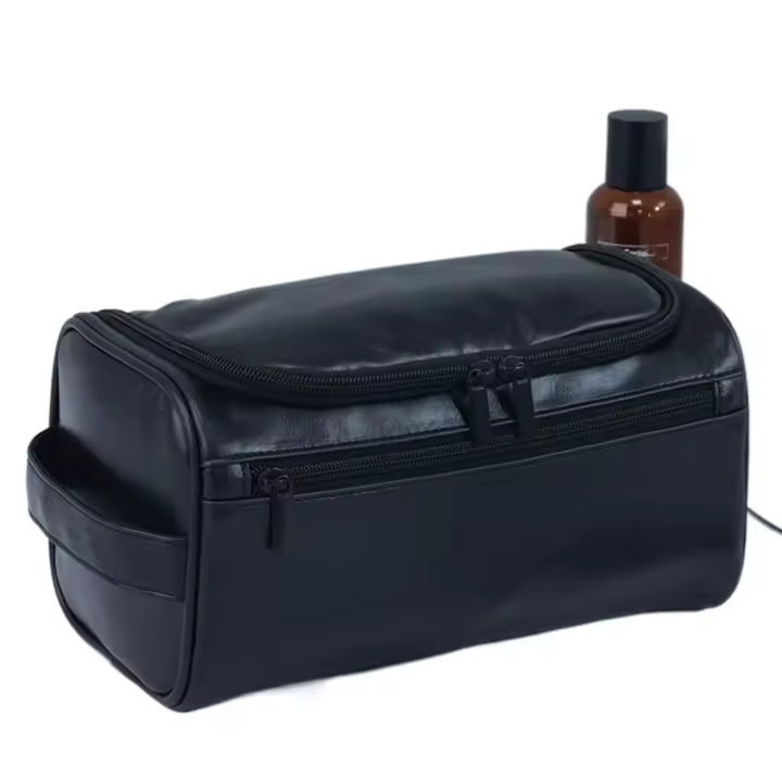 Bolsa de aseo de cuero PU para hombre, neceser multifuncional Vintage de lujo con cremallera, estuches de maquillaje impermeables de gran capacidad para negocios - 1