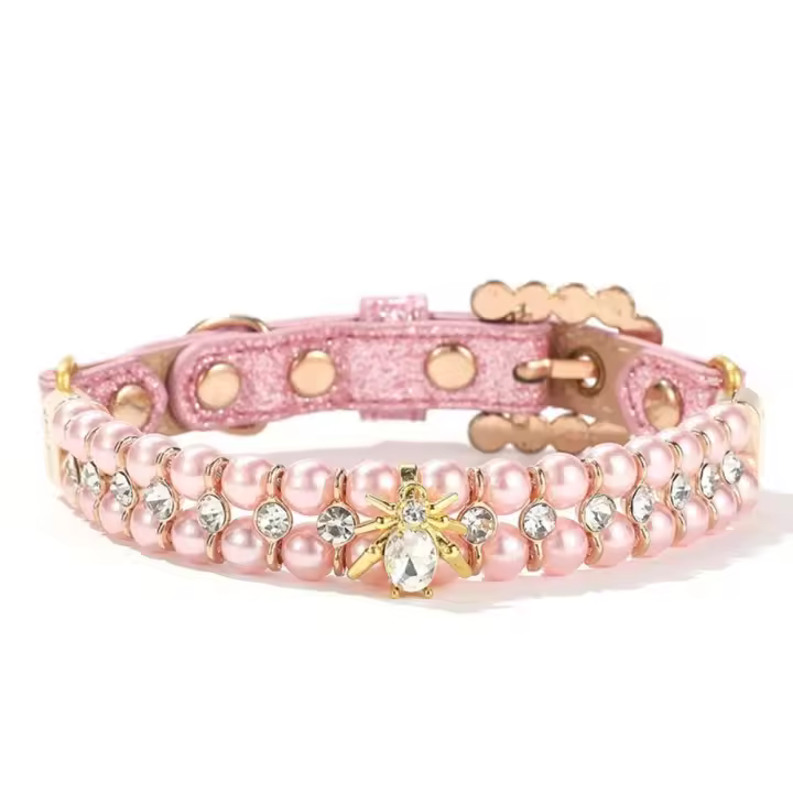 Collares de perlas ajustables para perros y gatos, collar de cristal ostentoso con diamantes de imitación para gatos, joyería de lujo, perlas artificiales - 1