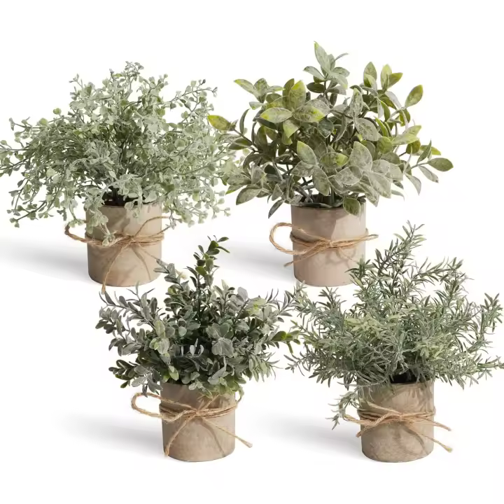 Plantas Artificiales Moldeadas Juego de Macetas Mini Hierba Verde de Siete Capas - 1