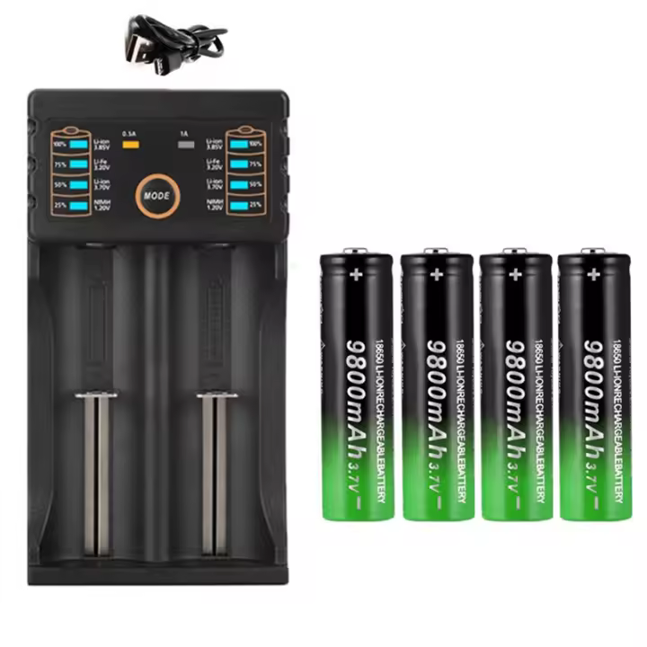 Batería recargable de iones de litio para ventilador eléctrico, 1 piezas, 18650, 3,7 MAh, 4 piezas, 9800 V, cargador - 1