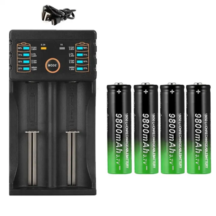Batería recargable de iones de litio para ventilador eléctrico, 1 piezas, 18650, 3,7 MAh, 4 piezas, 9800 V, cargador - 1