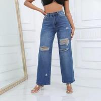 Vaqueros azules sueltos con agujeros para mujer, pantalones acampanados, moda 2025, cintura media para adolescentes - details 5