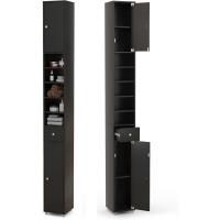 Armario de Baño Alto, Columna Auxiliar para Almacenamiento de Baño, con 2 Armarios y 1 Cajón, Organizador Armario Estrecho 20 x 20 x 180 cm, para Inodoro, Oficina - details 18