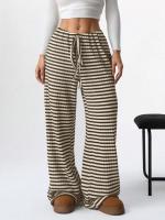 Pantalones de Algodón con Rayas para Mujer Cintura Elástica, Talla Única, Novedad de Otoño - details 26