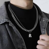 Cadena gruesa de doble capa para suéter, collar de acero de titanio para hombre, cadena de clavícula, collar con letras cubanas - details 6