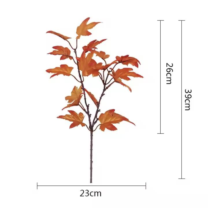 Rama de hoja de arce Artificial de otoño Retro hecha a mano, hoja de arce Artificial de 39cm, 2 tenedores, rama de hoja de arce falsa para boda - 1