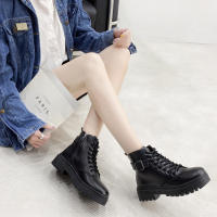 Moda casual muffin botas de mujer negras de suela gruesa con cordones y suela gruesa - details 27