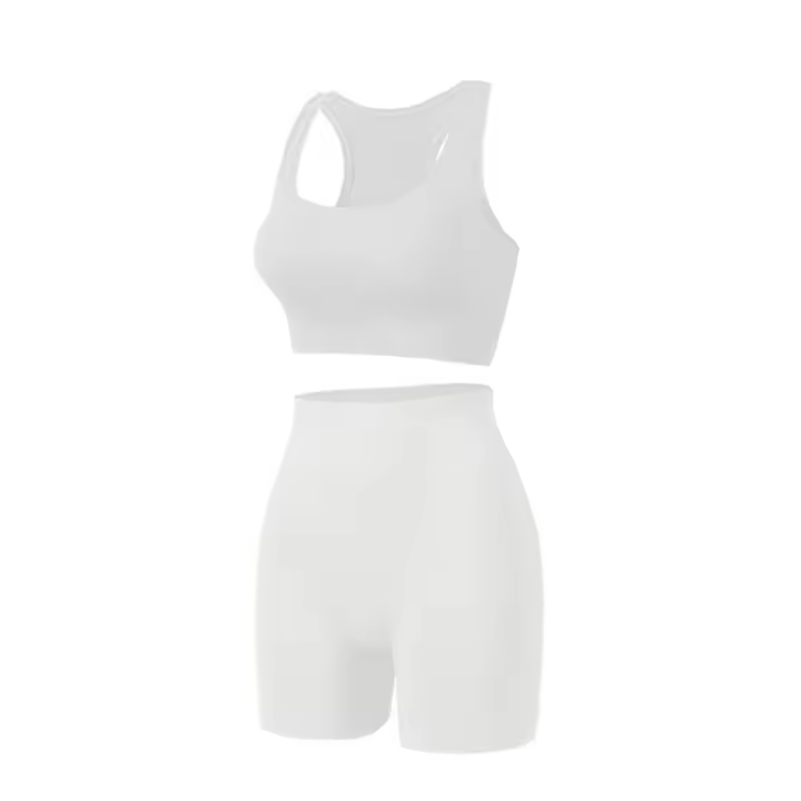 Conjunto de entrenamiento sin costuras de 2 piezas, Camiseta corta acanalada de cintura alta para Yoga, Leggings de cuello redondo, conjunto activo a juego para verano - 1