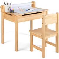 Mesa de Actividades para Niños de Madera Con Silla Escritorio Infantil con Soporte para Papel para Dibujar, Estudiar y Juegar - details 0