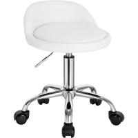 Silla de Oficina de Cuero Sintético Silla de Escritorio sin Brazos Taburete Giratorio para Sala de Masaje SPA Taburete de Tocador Blanco - details 0
