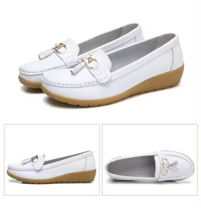 Zapatos de cuero mocasines planos perezosos casuales, transpirables para mujeres - 1