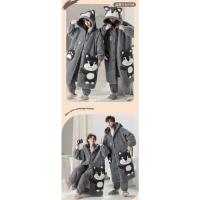 Camisón de felpa grueso y cálido para hombre y mujer, bata larga de vellón, ropa de dormir de gato Kawaii para parejas, Invierno - details 5