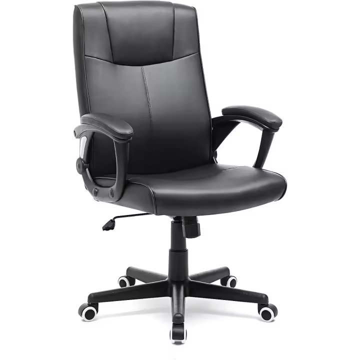 Giratoria de Oficina, PU Resistente, Ajustable en Altura, Diseño Ergonómico, Negro - 1
