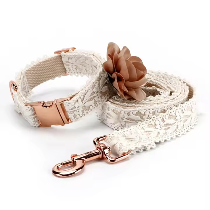 Conjunto de Collar de encaje para perro, correa ajustable para perros pequeños y grandes, colgante de identificación gratis - 1