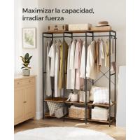 Armario Portátil Plegable Organizador de Ropa con Barras de Colgar Estantes de Almacenamiento con Ganchos Extraíbles Marrón Rústico Tamaño 40 x 94,5 x 180 cm - details 9