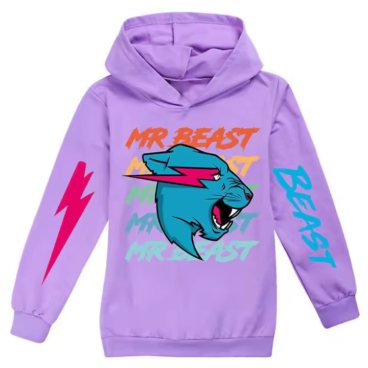 Sudadera con Capucha de Gato Rayo Mr Beast Moda Infantil Casual para Niños y Niñas de 7 a 14 Años - 1