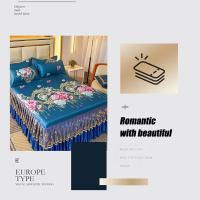 Funda de Cama de Encaje Clásico Royal Blue 2/3 Pcs Lavable con Banda Elástica - details 1