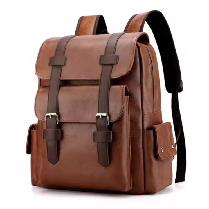 Mochila de hombro de cuero impermeable para hombre, bolso Retro informal de gran capacidad para ordenador portátil de negocios para estudiantes, mochila escolar de viaje, moda - 1