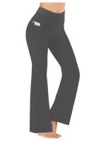 Pantalones acampanados para mujer con bolsillos, pierna acampanada, pantalones de yoga, cintura alta, fitness, casual, abdominoplastia - details 3
