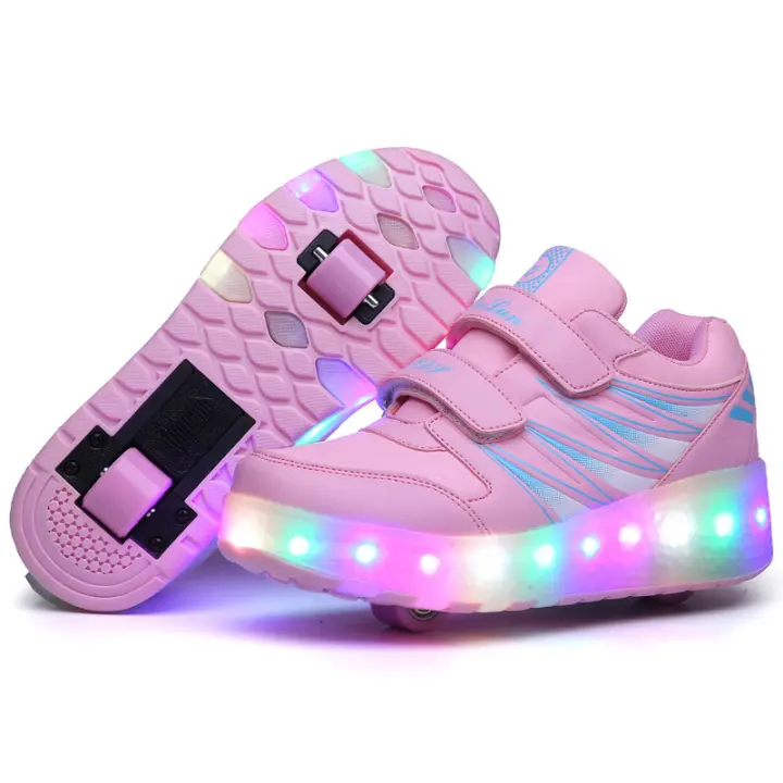 Zapatillas de deporte para niños, zapatos de doble rueda, zapatos con luz Led, USB - 1