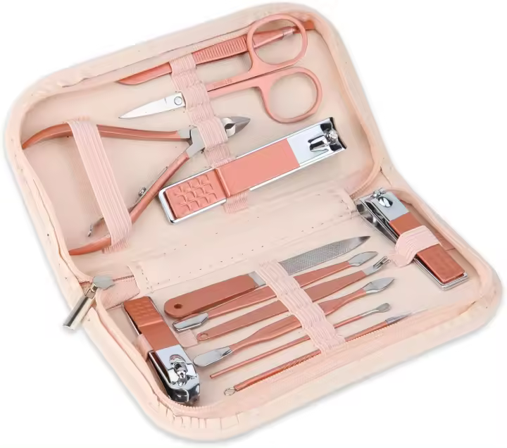 Set de Manicura Portátil de Acero Inoxidable Martensítico Dorado Rosa 12 Piezas Belleza Herramienta de Cuida de las Uñas - 1