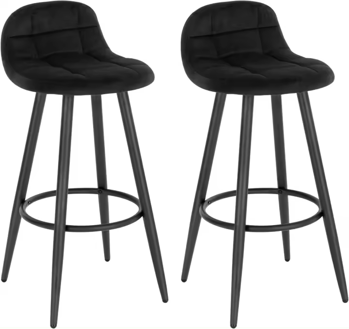 Sillas de Cocina Altas de Terciopelo Estilo Bar con Resalto y Reposapiés Altura del Asiento 70cm - 1