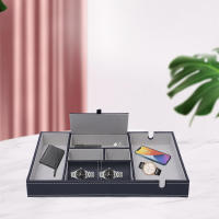 Caja de Almacenamiento de Cuero PU Negro con 6 Rejillas para Llaves y Cambios Caja de Exhibición de Joyería para Escritorio Recipiente de Almacenamiento Rectangular Removible y Plegable - details 3