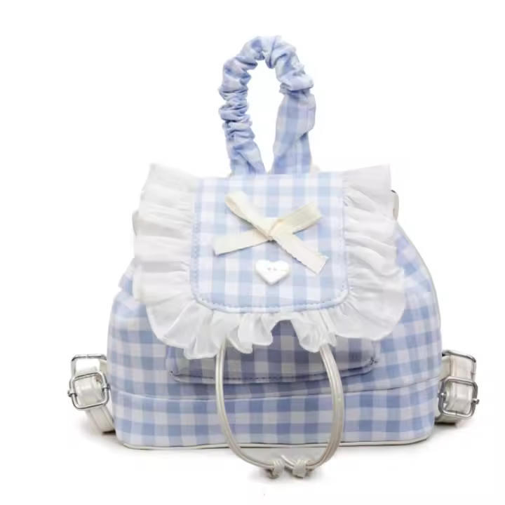 Mochila multifuncional de estilo coreano con encaje a cuadros, mochila de viaje con cerezas, bolso para libros, bolso de hombro con lazo de gran capacidad para verano - 1