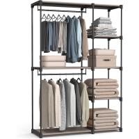 Armario de Ropa, Perchero, Burro Ropa, 124 x 43 x 182 cm, 2 Secciones para Colgar, con Compartimentos, Gran Capacidad, para Dormitorio, Salón, Lavandería, Topo RYG026R02 - details 8