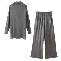 Moda para Mujer OUWU Conjunto de Dos Piezas de Kimono Texturizado y Pantalones Rectos de Cintura Alta Elástica - details 3
