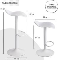 Juego de 2 taburetes de bar giratorios con altura ajustable, fondo antiarañazos y reposapiés, para cocina, restaurante y bar, ligero y fácil de montar, 41x40x64-86 cm, 2 unidades, blanco - details 3