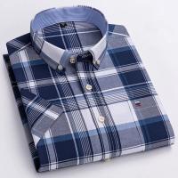 Camisa clásica de manga corta para hombre, camisa 100% algodón Oxford, informal, suave, a cuadros, a rayas, de negocios, ajustada, talla grande 7XL, 6XL - details 20