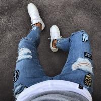 Vaqueros rotos de los hombres de moda versátil suelta elástica pantalones vaqueros de pierna pequeña - details 4