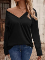 Camiseta holgada de manga larga con cuello en V para mujer, Tops blancos informales, jersey de oficina, otoño e invierno, nuevo - details 12