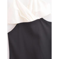 Vestidos de fiesta sin espalda midi con corte en A en contraste blanco y negro, vestido corto con cuello en V y tirantes finos sexys para mujer 2025 - details 3