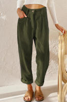 Pantalones largos de pana de cintura alta, casuales, de color sólido, holgados y rectos para mujer, otoño. - details 44