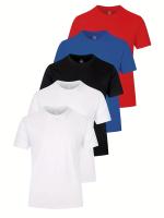 Camisetas de algodón cómodas y sólidas para hombre, camisetas informales transpirables de manga corta para uso diario en verano, 5 uds. - details 65