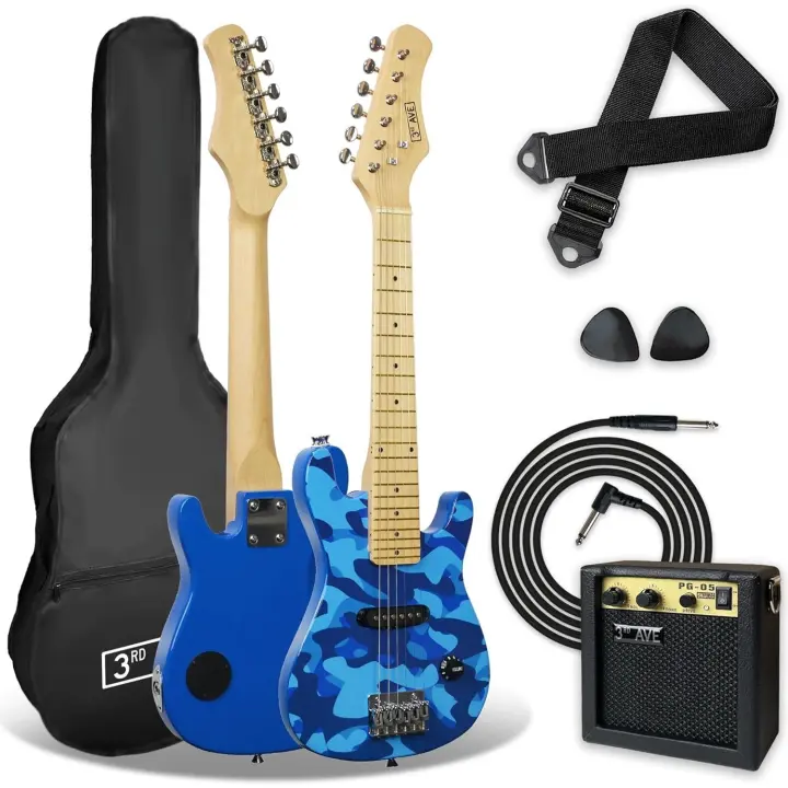 Pack de guitarra eléctrica de tamaño 1/4 para niños principiantes de 3rd Avenue, amplificador portátil de 5 W, cable, funda de transporte, púas y correa, Rojo - 1