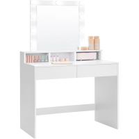 Luces LED con Brillo Ajustable, Mesa de Maquillaje con Espejo, 2 Cajones y 3 Compartimentos, Moderno, Blanco - details 0