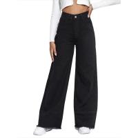 Pantalones vaqueros de cintura alta para mujer, pantalones de pierna ancha informales de moda retro en negro - details 1