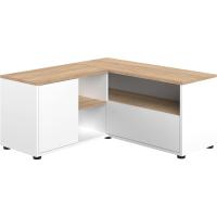 mesa de TV esquinera, blanco y roble natural, 90x90x45 cm - details 0