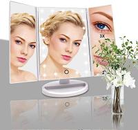 LZ1217 Espejo de Maquillaje, Espejo Tri-Fold con Aumento de 1x/2x/3x/10x, Pantalla Táctil Ajustable y 22 Luces LED, Espejo Iluminado para Tocador, Espejos Cosméticos de Encimera (Blanco) - details 6