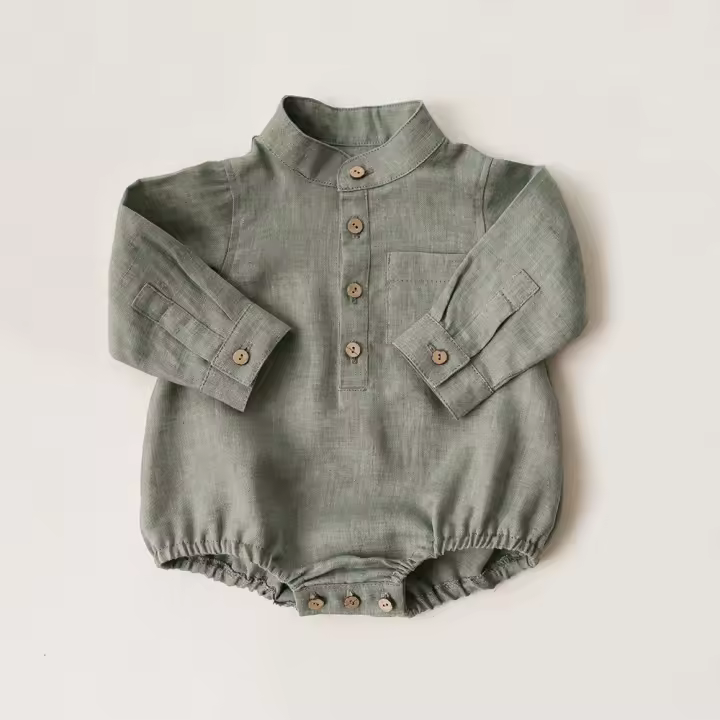 2024 Spring Baby Boy Romper Long Sleeve Button Cotton Linen Fabric Suitable for 0-24 Months - 1