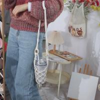 Bolsa de red para botella colgante bohemia, soporte para botella de agua tejido a mano, cuerda de algodón, soporte decorativo para taza de café - details 15