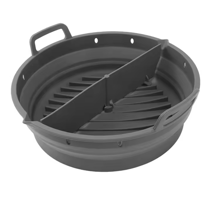 Plato de silicona para freidora de aire reutilizable, accesorios de cocina, herramienta plegable para freidora de aire de 8,5 pulgadas, molde para hornear gris - 1