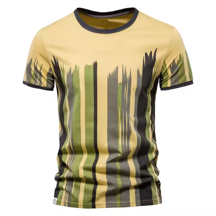 Camiseta de manga corta para hombre, nueva, gruesa, de algodón puro, con rayas verticales, informal, de media manga. - 1