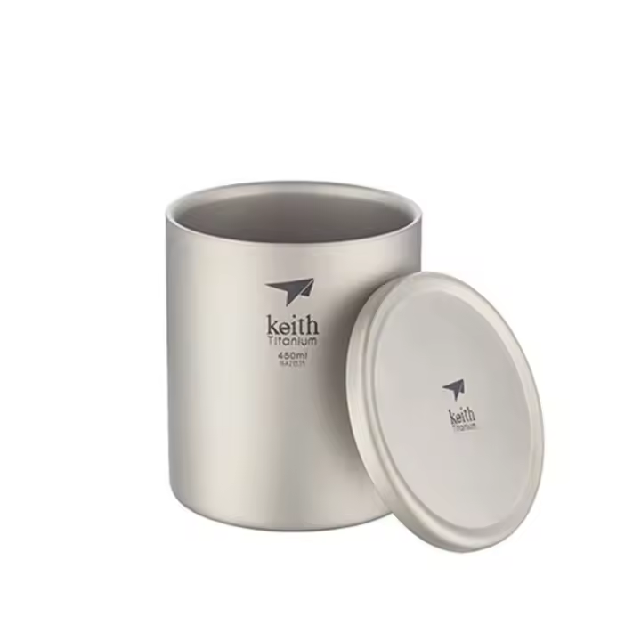 Taza de titanio para acampar, villa de ocio al aire libre, pared de doble capa, a prueba de quemaduras, estilo empresarial, 450ml - 1